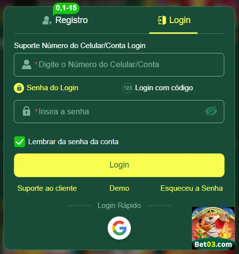 Exibição de jogos de slot na bet03